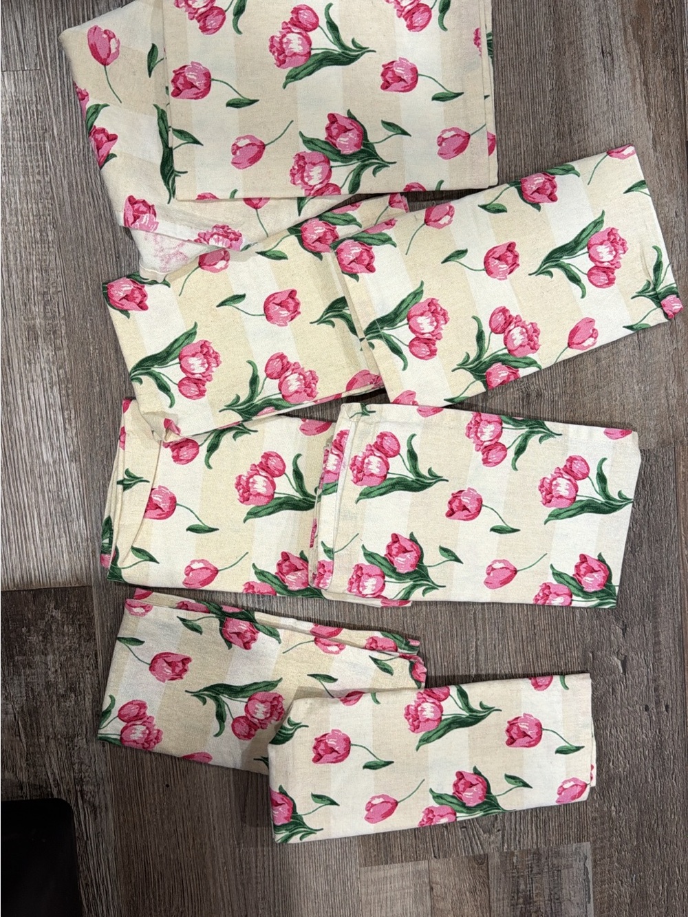 Source Unknown Pink Tulip Floral Kitchen Napkins on Cream Background